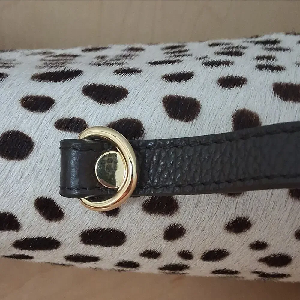 Divina Firenze Animal Print Satchel Top Handle Bag Detachable Strap White Brown